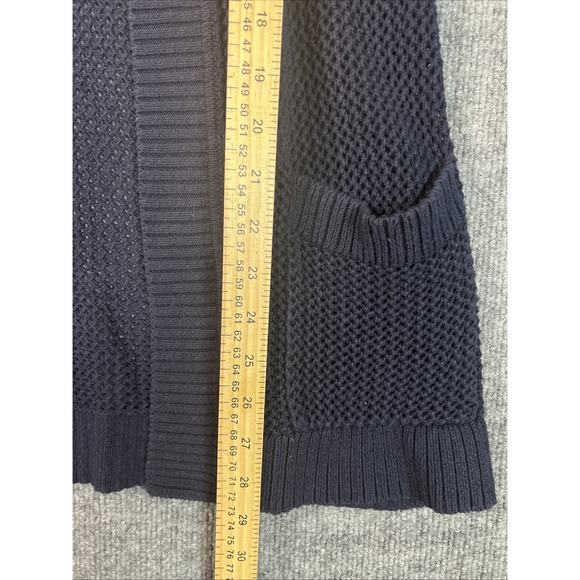 Talbots Petite Meduim Cardigan Navy Blue100% Cotton Open Weave Mesh Knit Pockets - Picture 7 of 8
